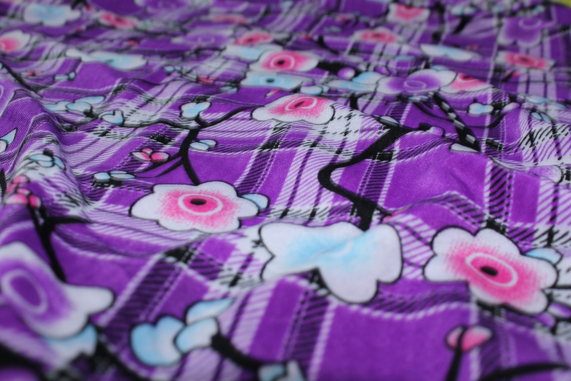 violet background textile checkered flowers free photo