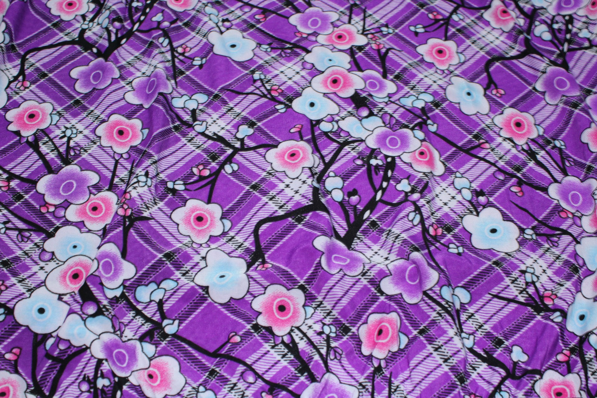 violet background textile checkered flowers free photo