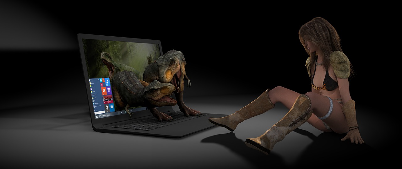 visualisation laptop t-rex free photo