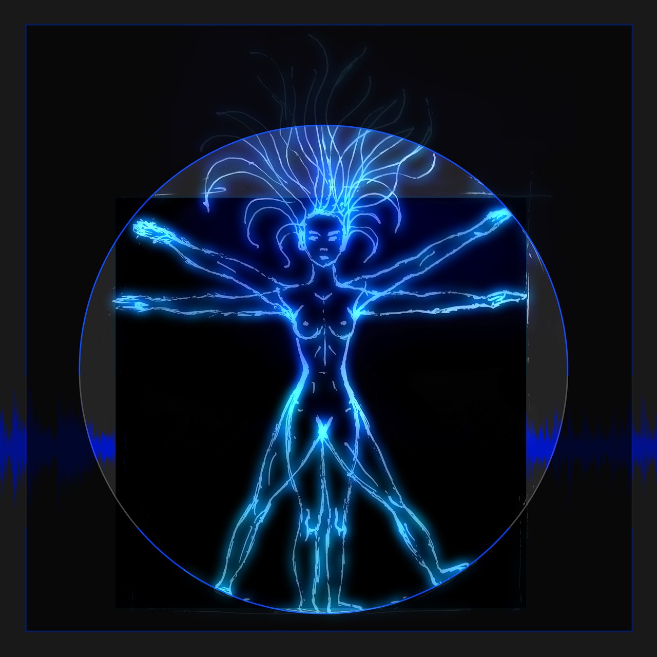 vitruvian man  neon  music free photo