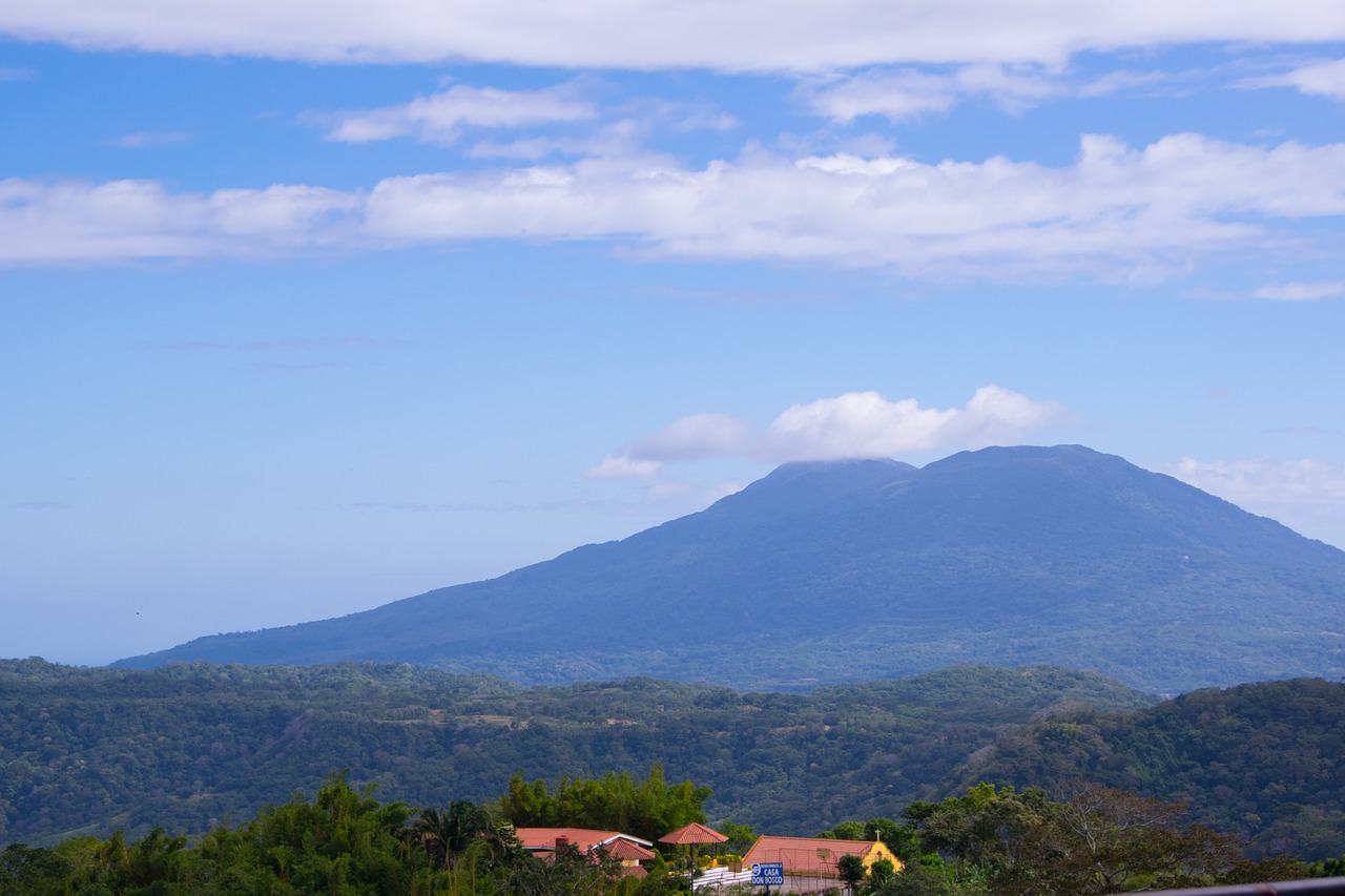 volcano green forest free photo