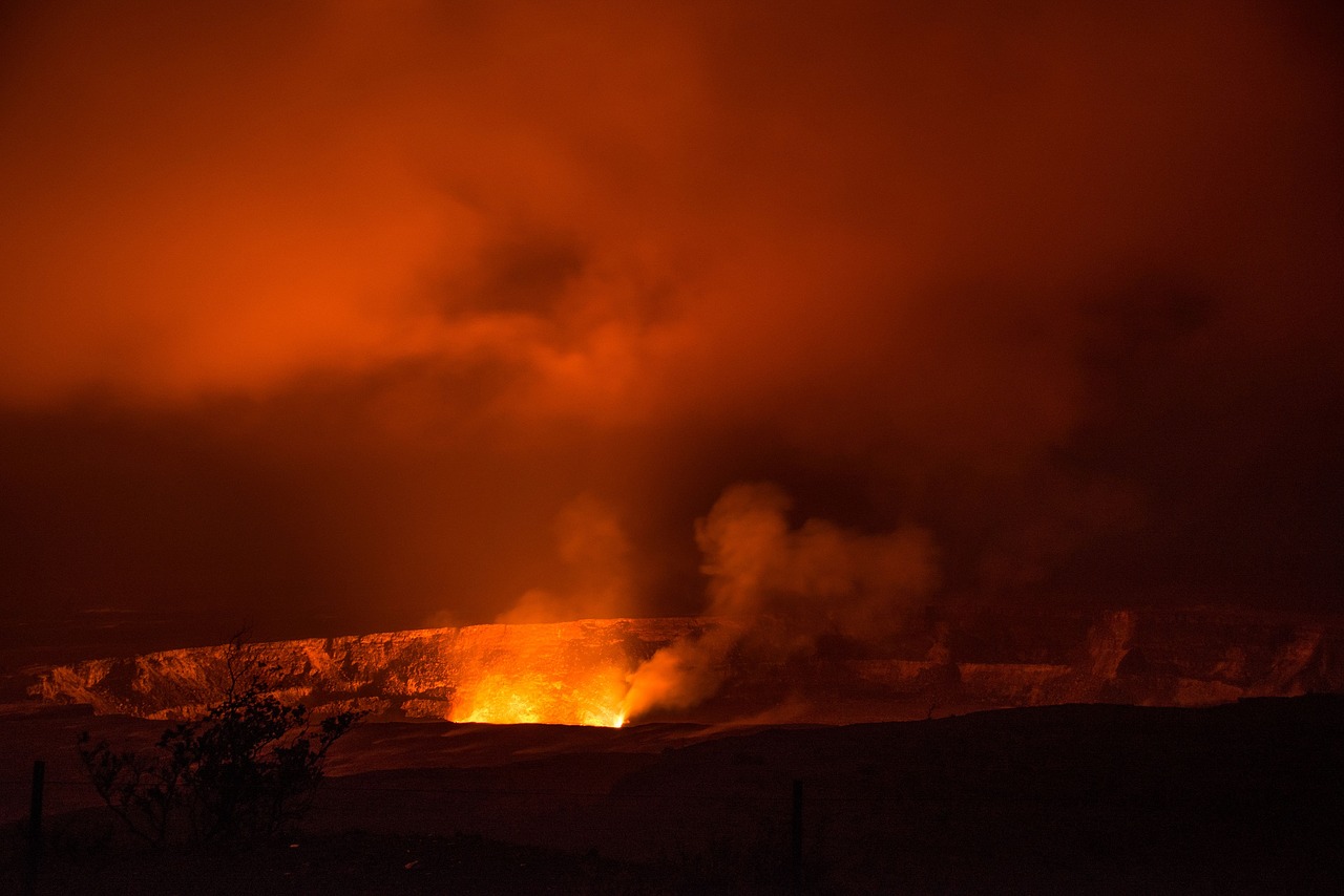 volcano lava flowing free photo