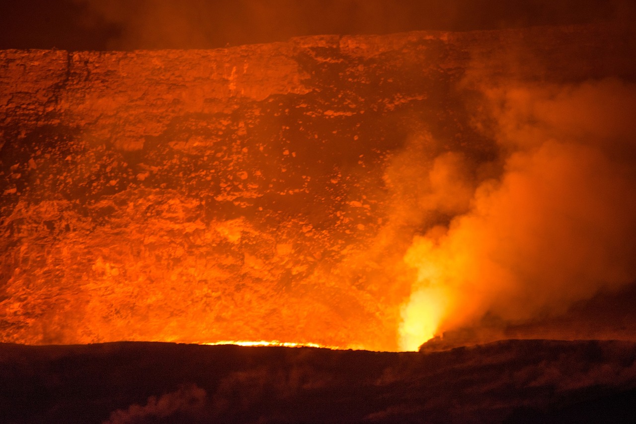 volcano lava flowing free photo