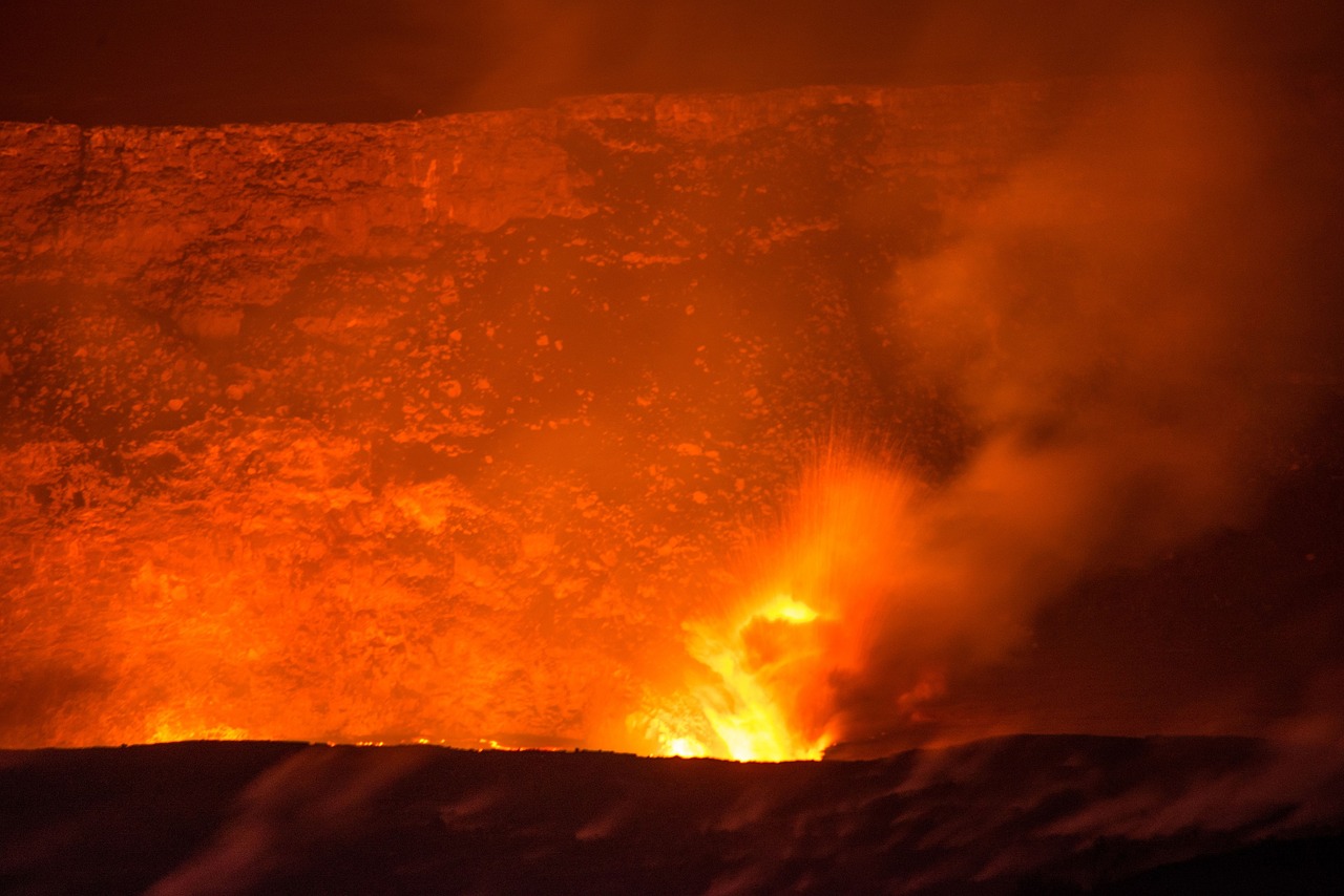 volcano lava flowing free photo