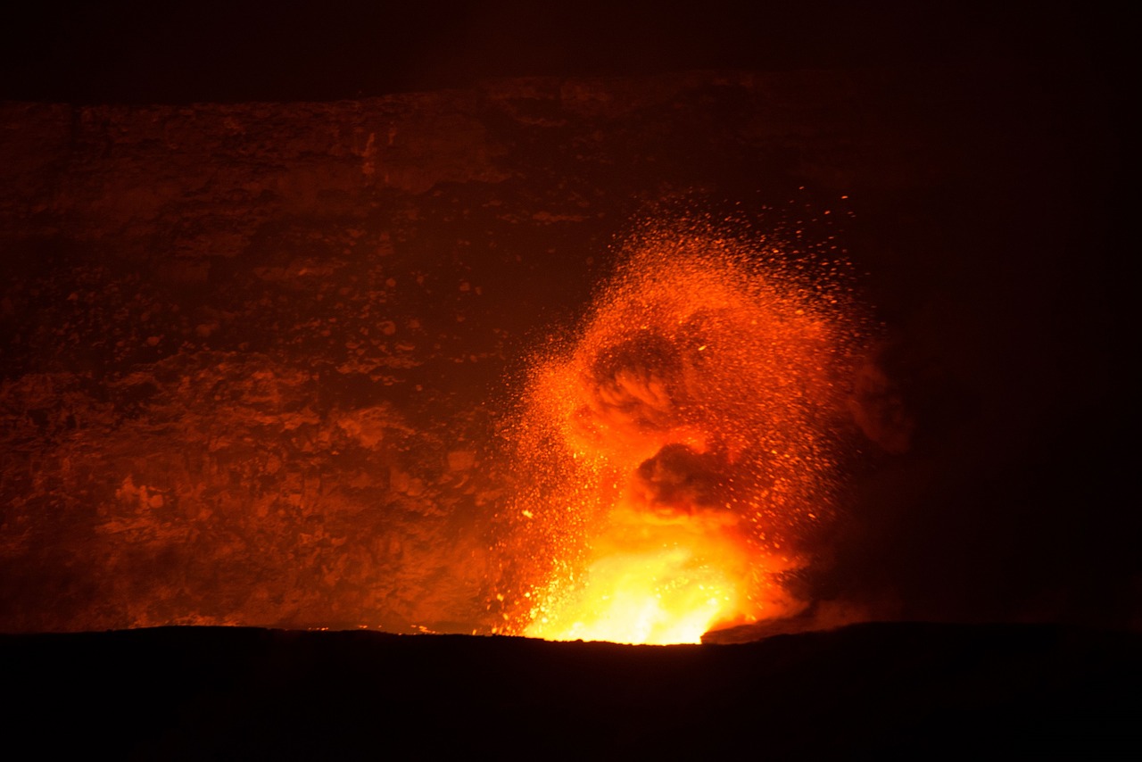 volcano lava flowing free photo