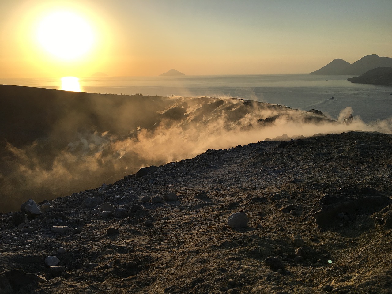 volcano aeolian islands sunset free photo
