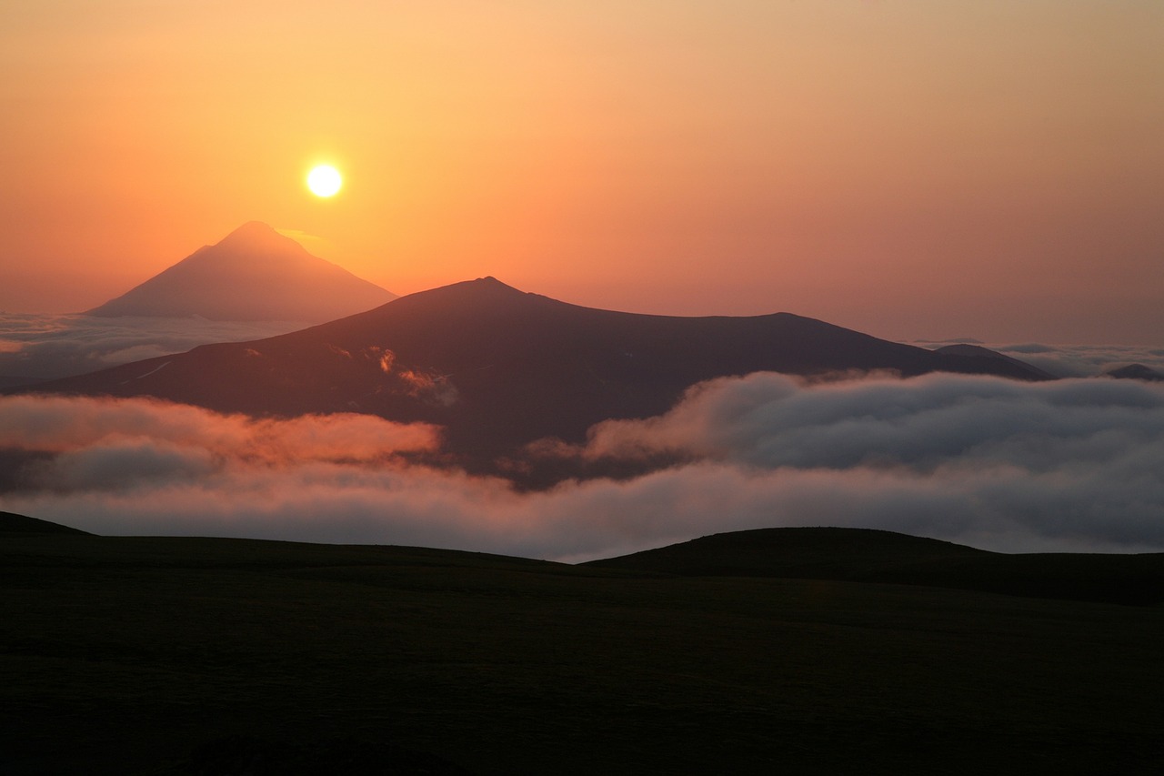 volcano sunset evening free photo