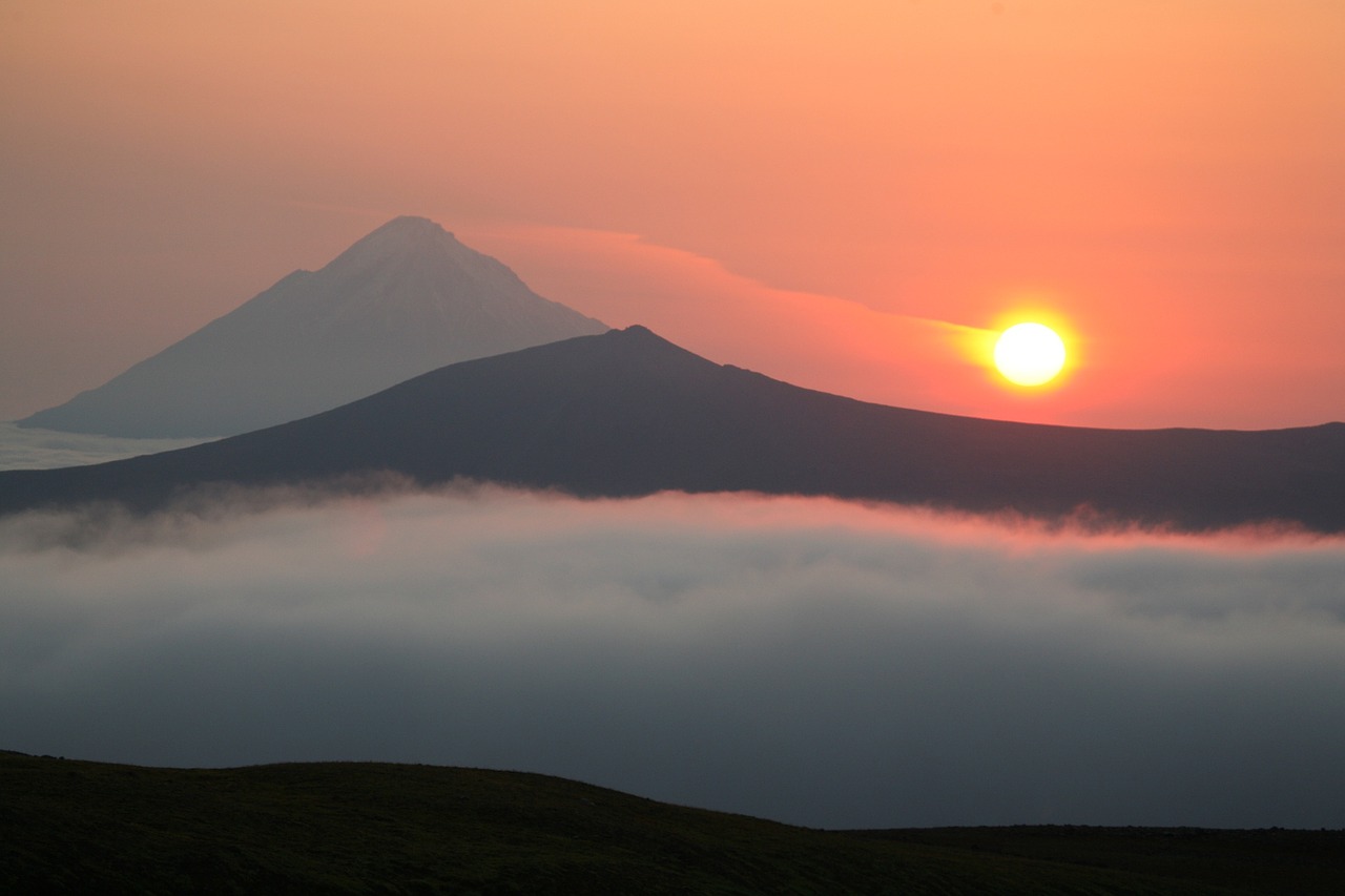 volcano sunset evening free photo