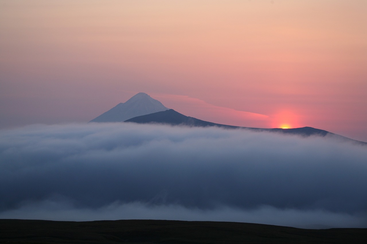 volcano sunset evening free photo