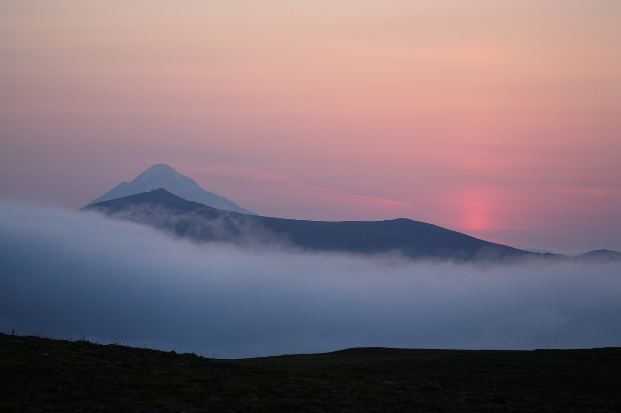 volcano sunset evening free photo