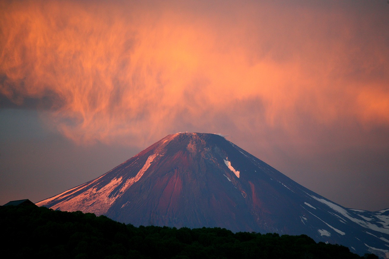 volcano sunset clouds free photo