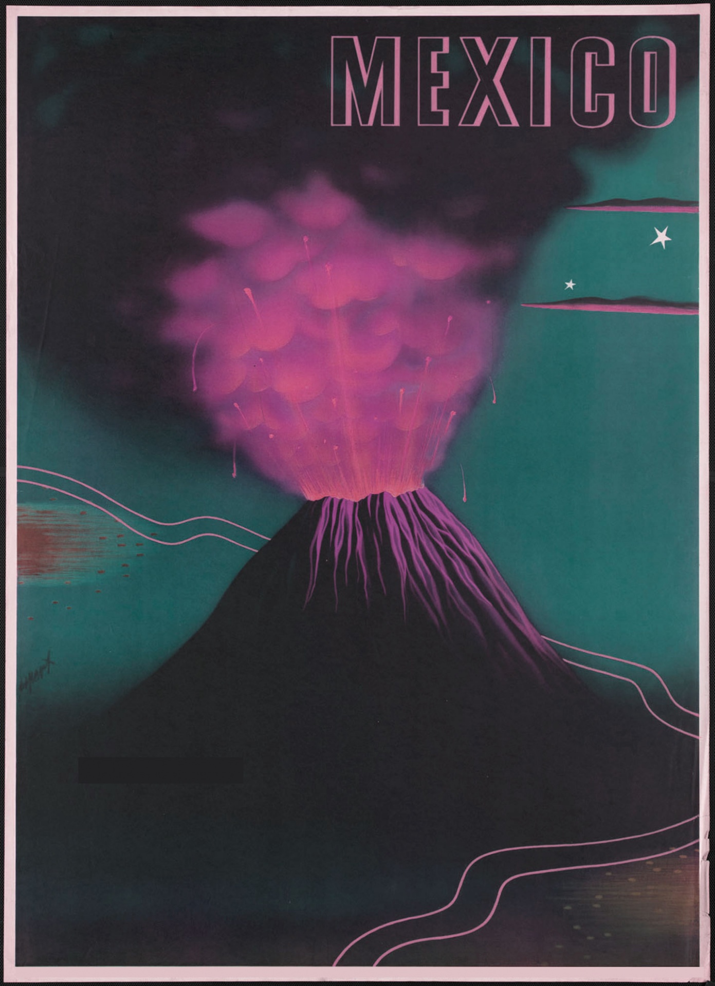 vintage poster volcano free photo