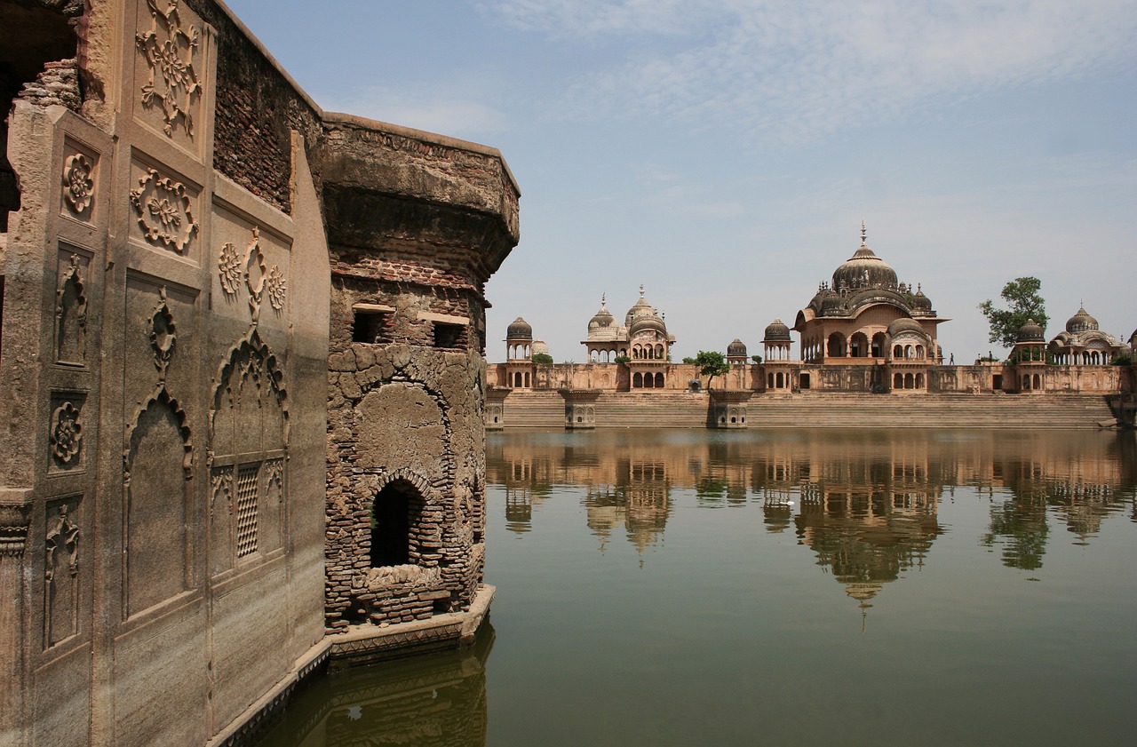 vrindavan city ruins reflection free photo