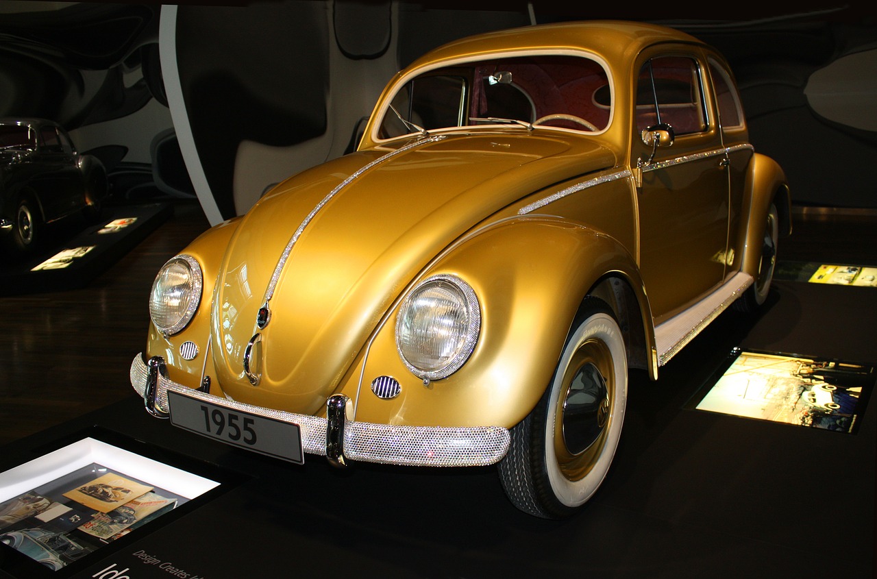 vw beetle  year built 1955  gold free photo