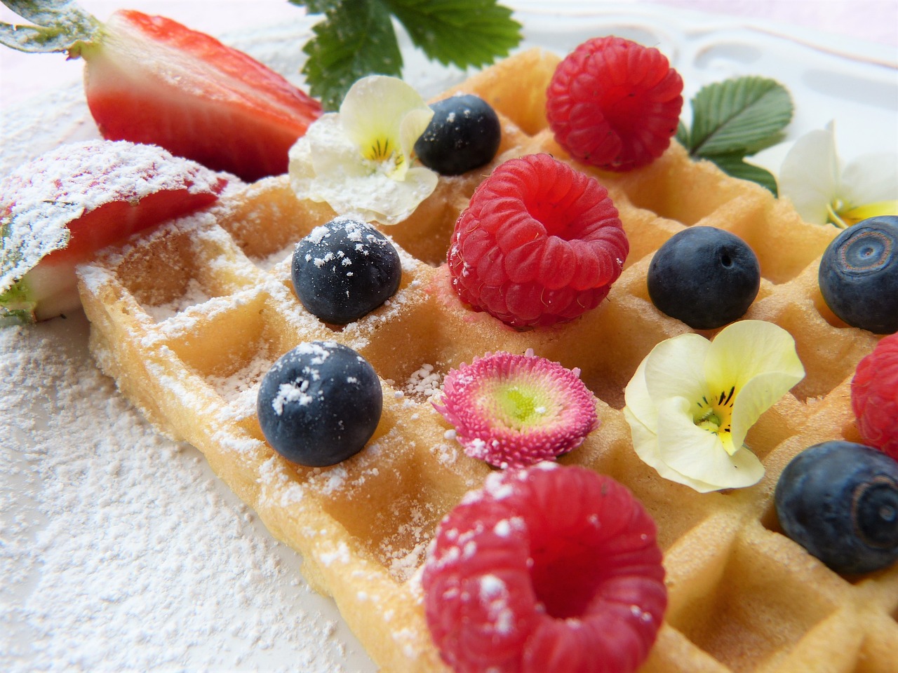 waffle fruit icing sugar free photo