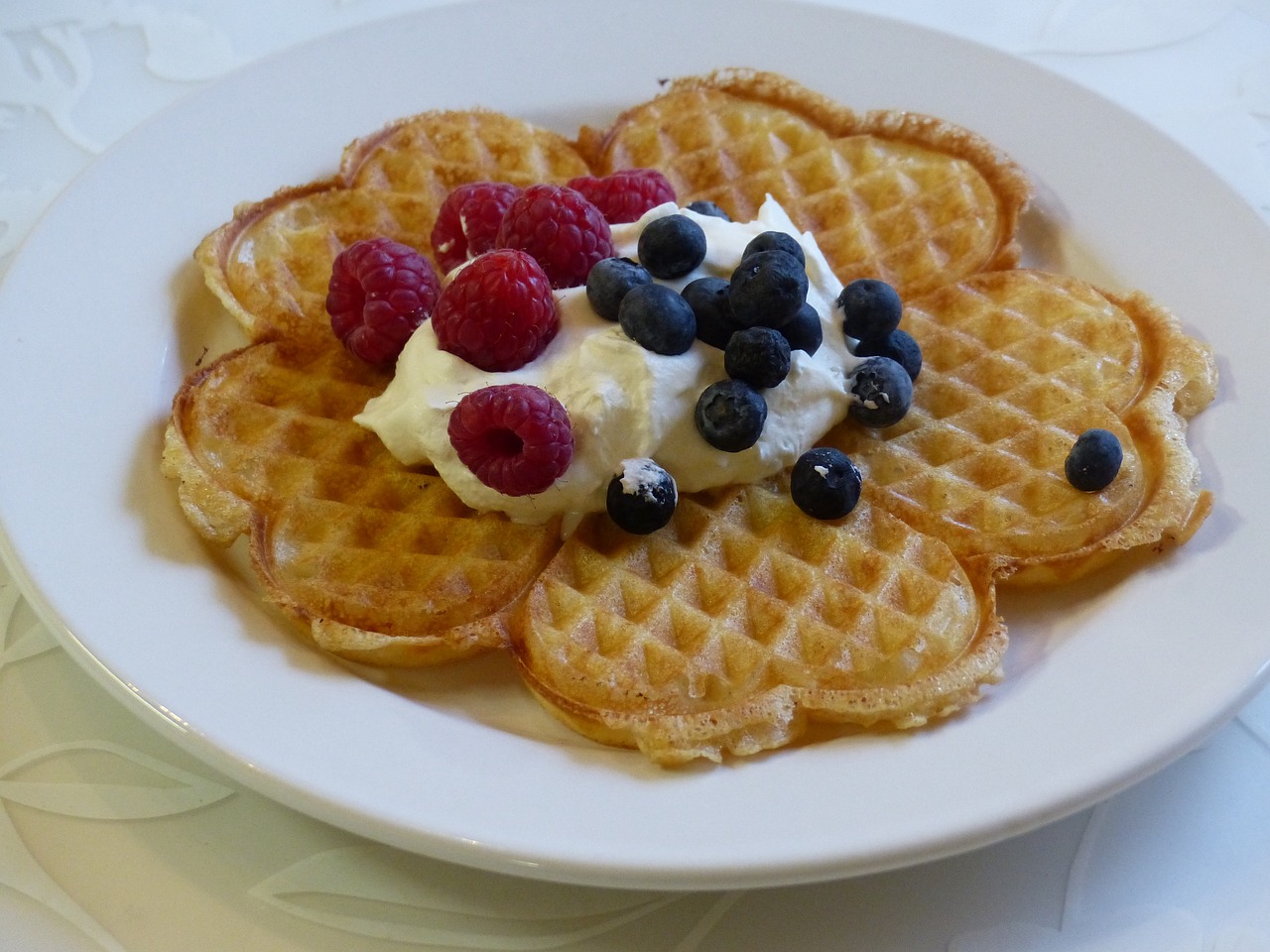 waffle cream raspberries free photo