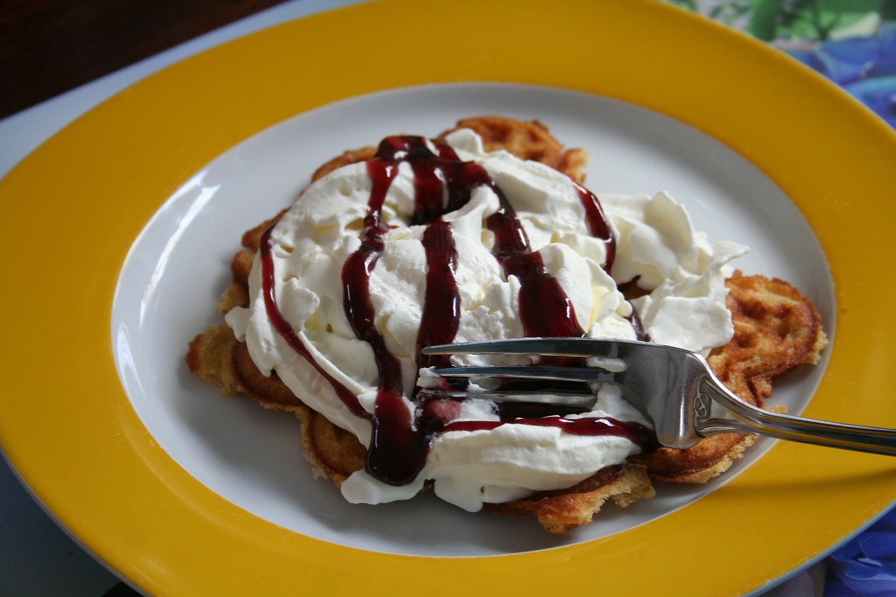 waffles cream sweet dish free photo
