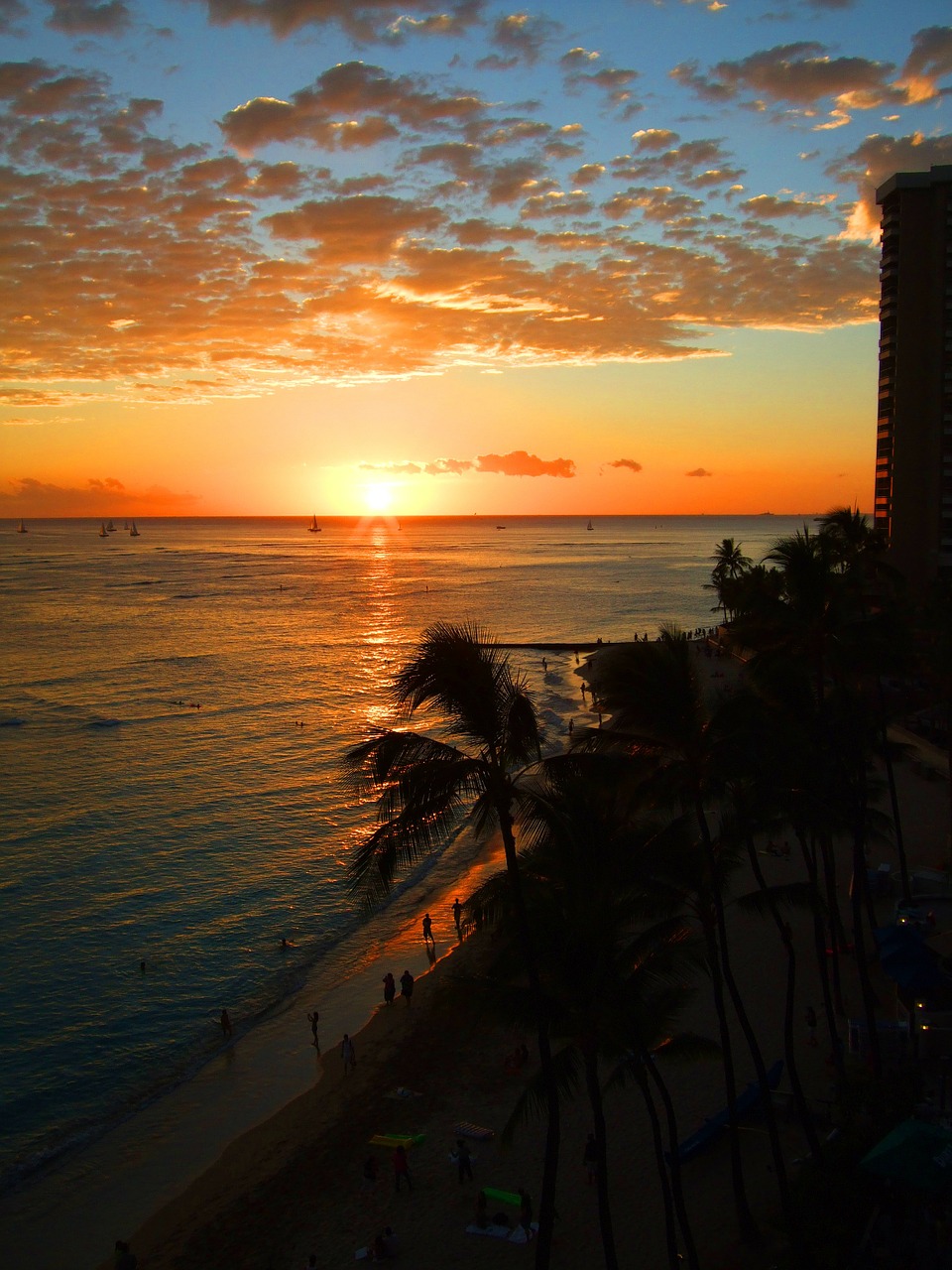 waikiki beach sunset hawaii free photo