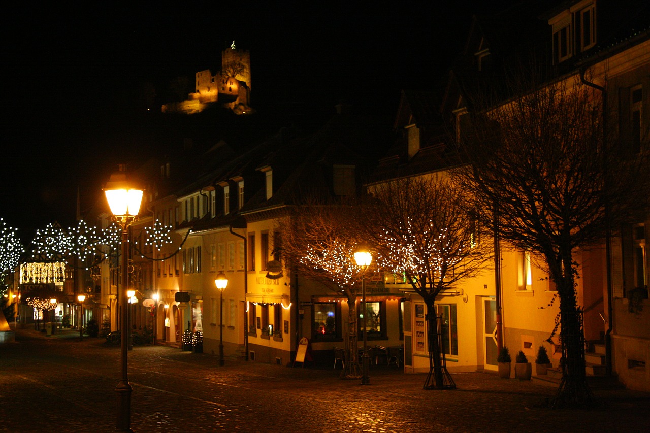 waldkirch of city at night with christmas lights city free photo
