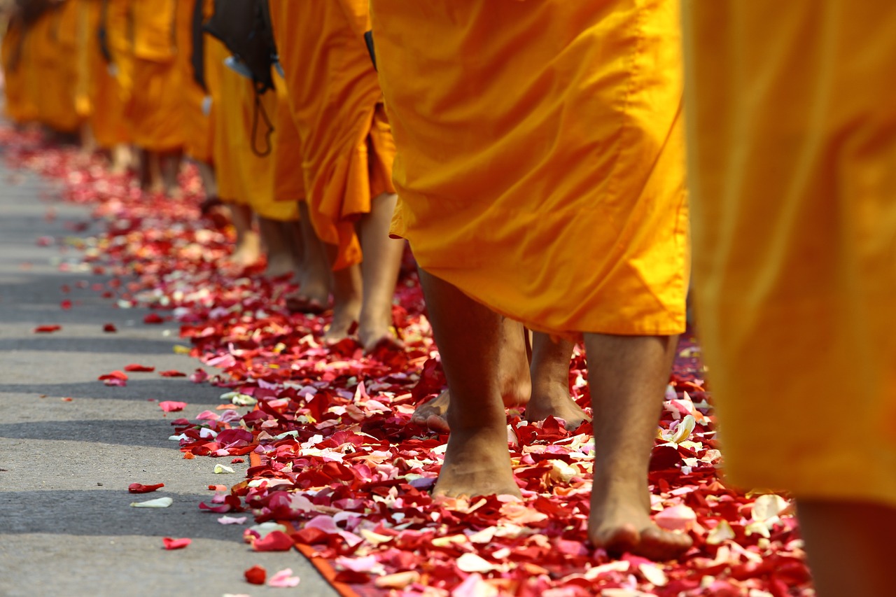 walk buddhists monks free photo