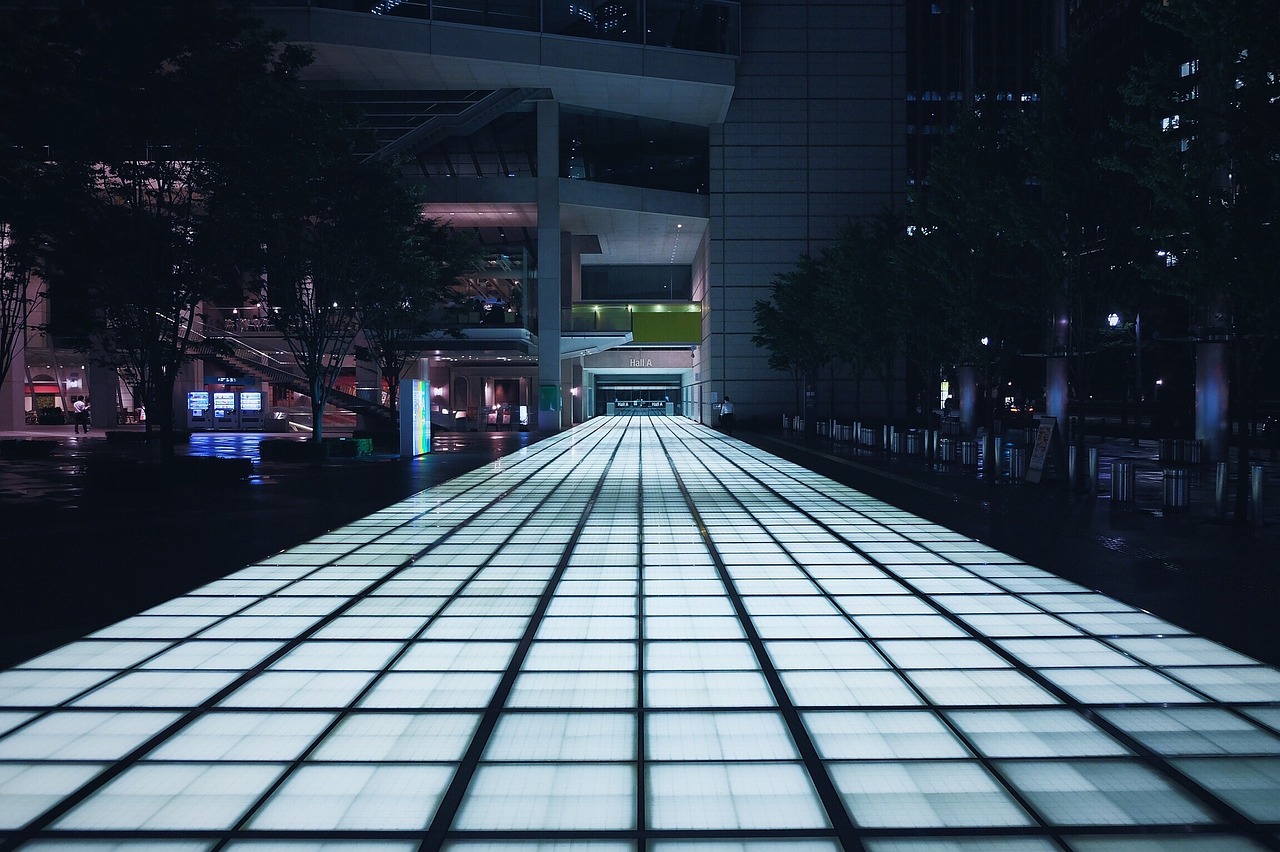 walkway illuminated urban free photo