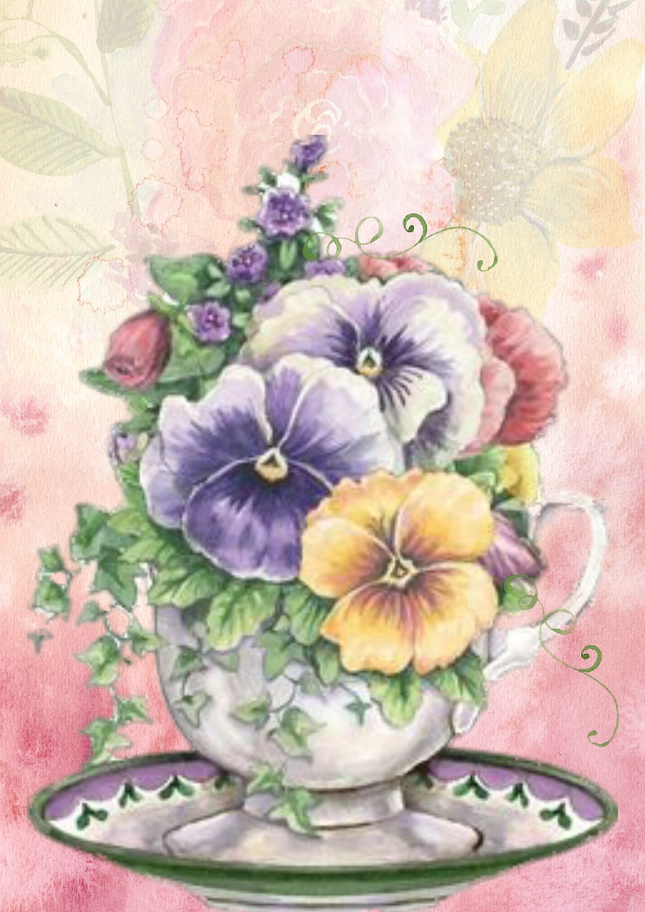 wall art teacup flowers free photo