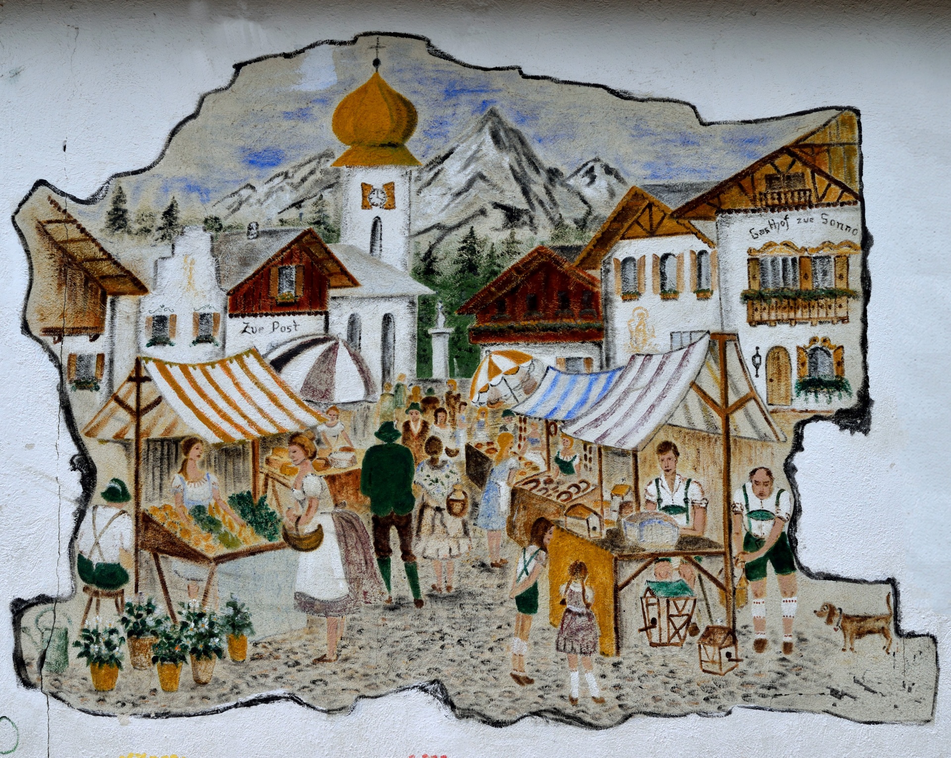 wall mural alpine village painting free photo