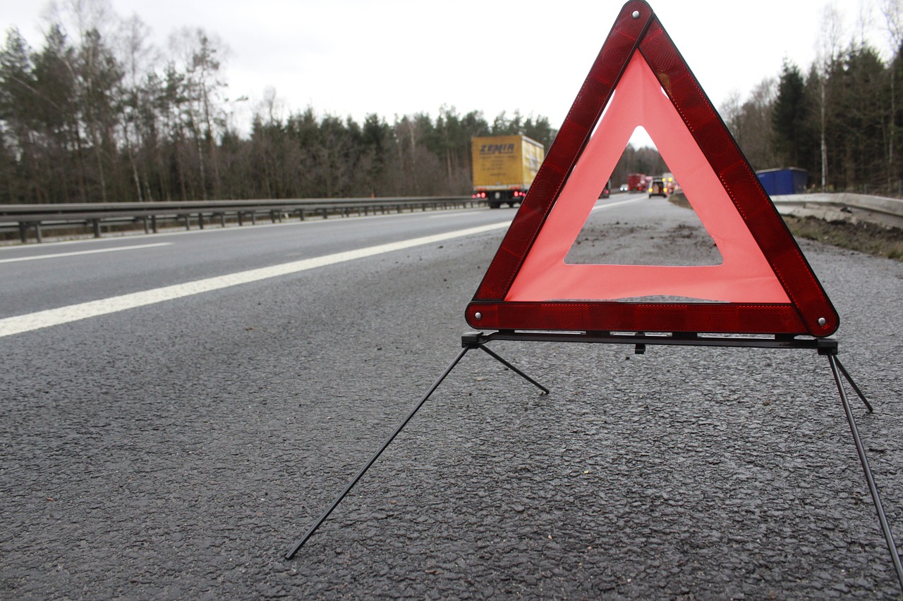 warning triangle accident highway free photo