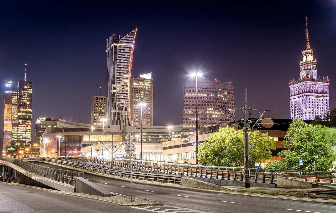 warsaw  skyscrapers  night free photo