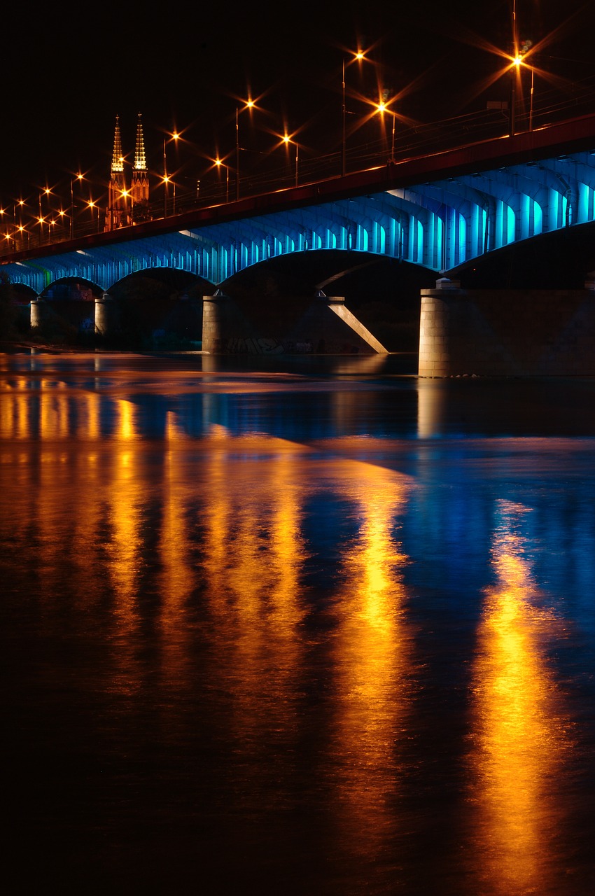 warsaw bridge night free photo