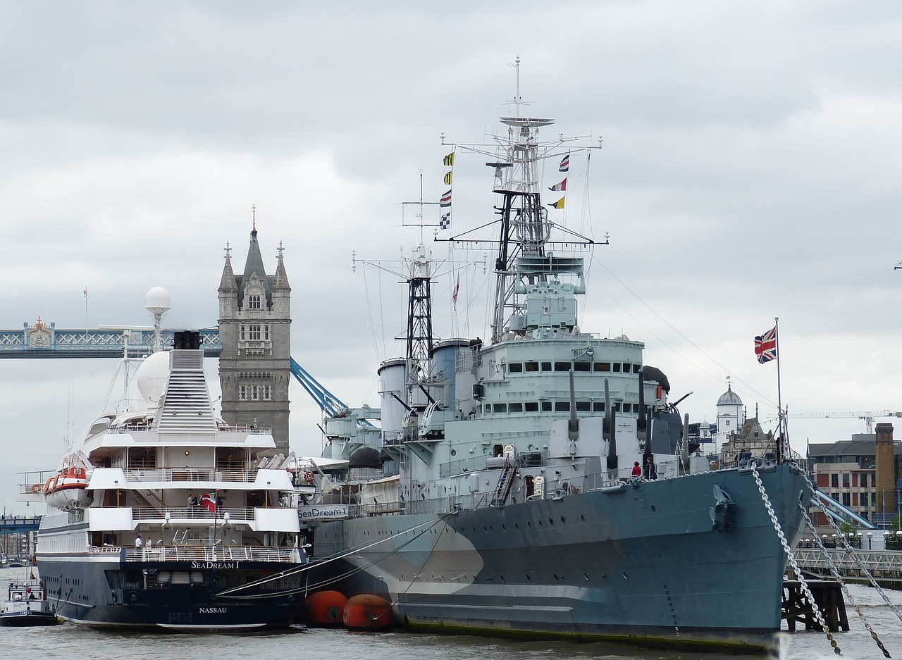 warship tower bridge london free photo