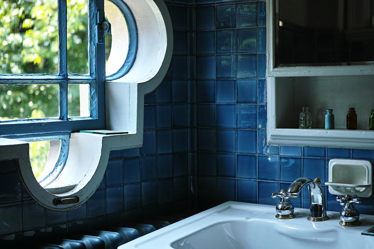 washroom windows blue free photo