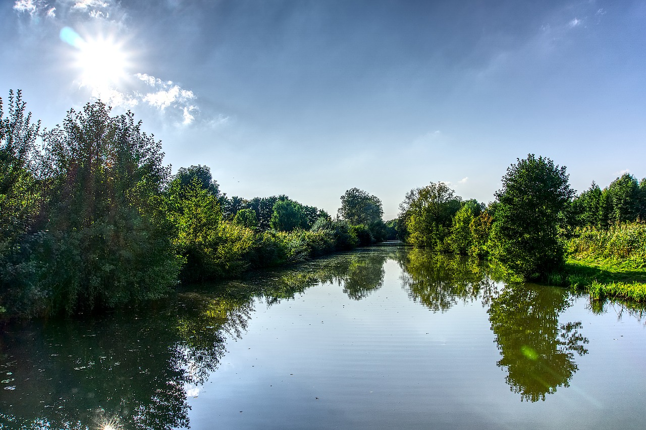 water mirroring sun free photo