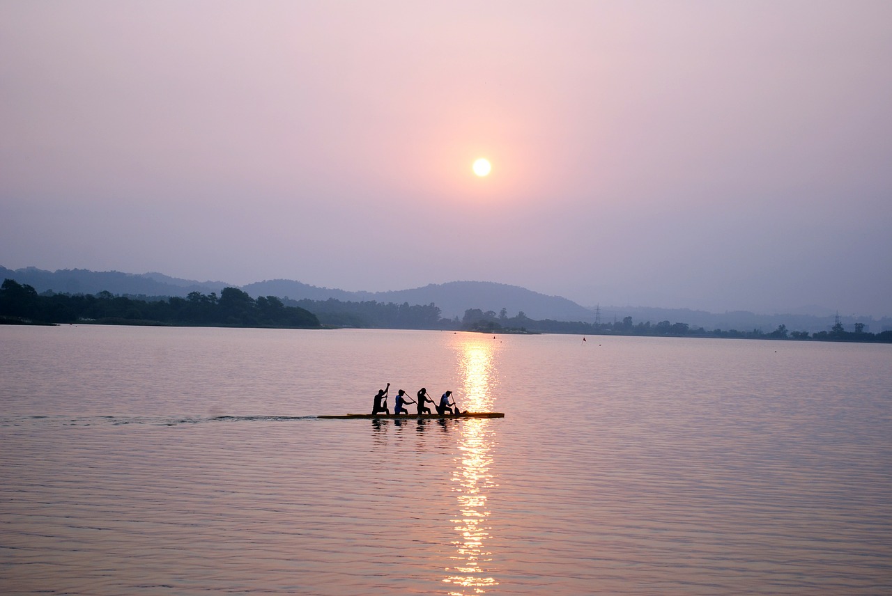 water sunrise boat free photo