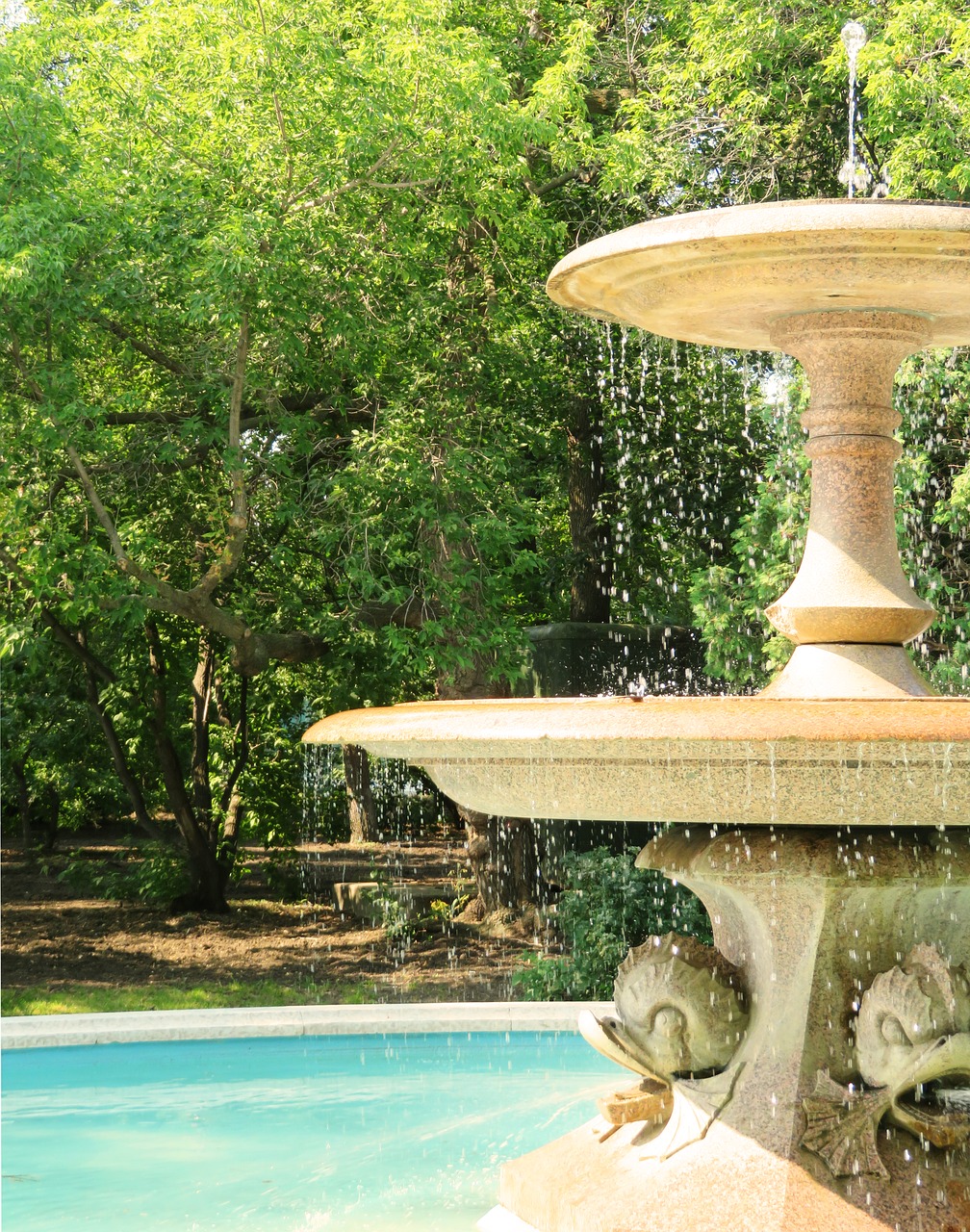 water fountain trees nature free photo