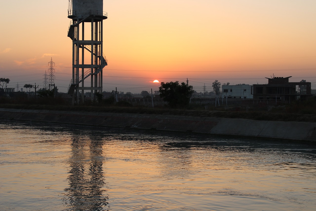 water tank sunset river free photo