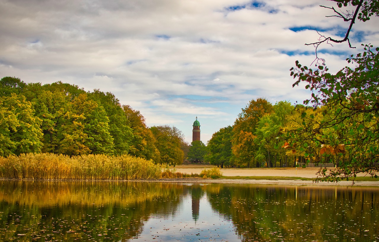 water tower  mirroring  autumn free photo