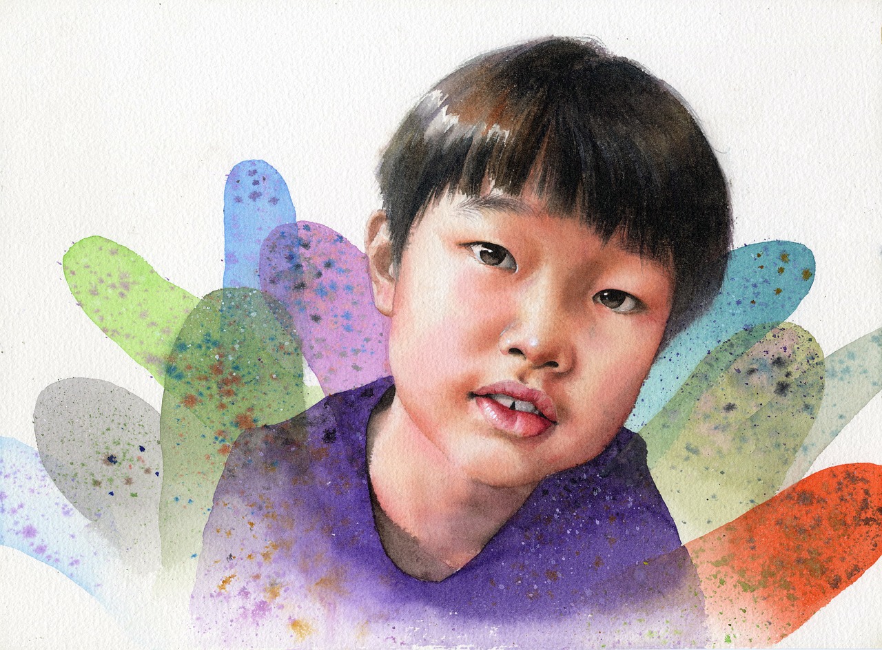 watercolor portrait children's works free photo