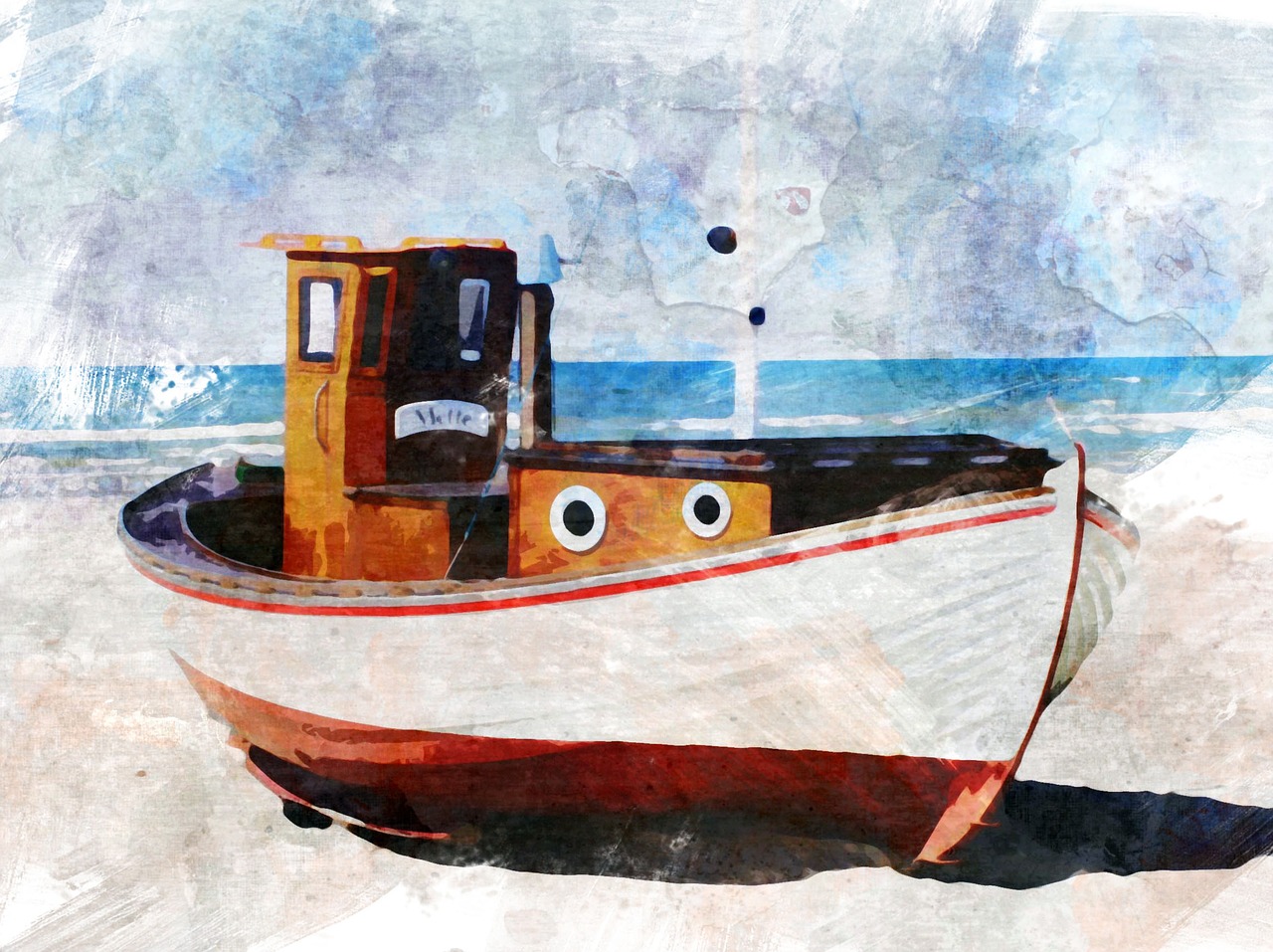 watercolor  boat  fishing boat free photo