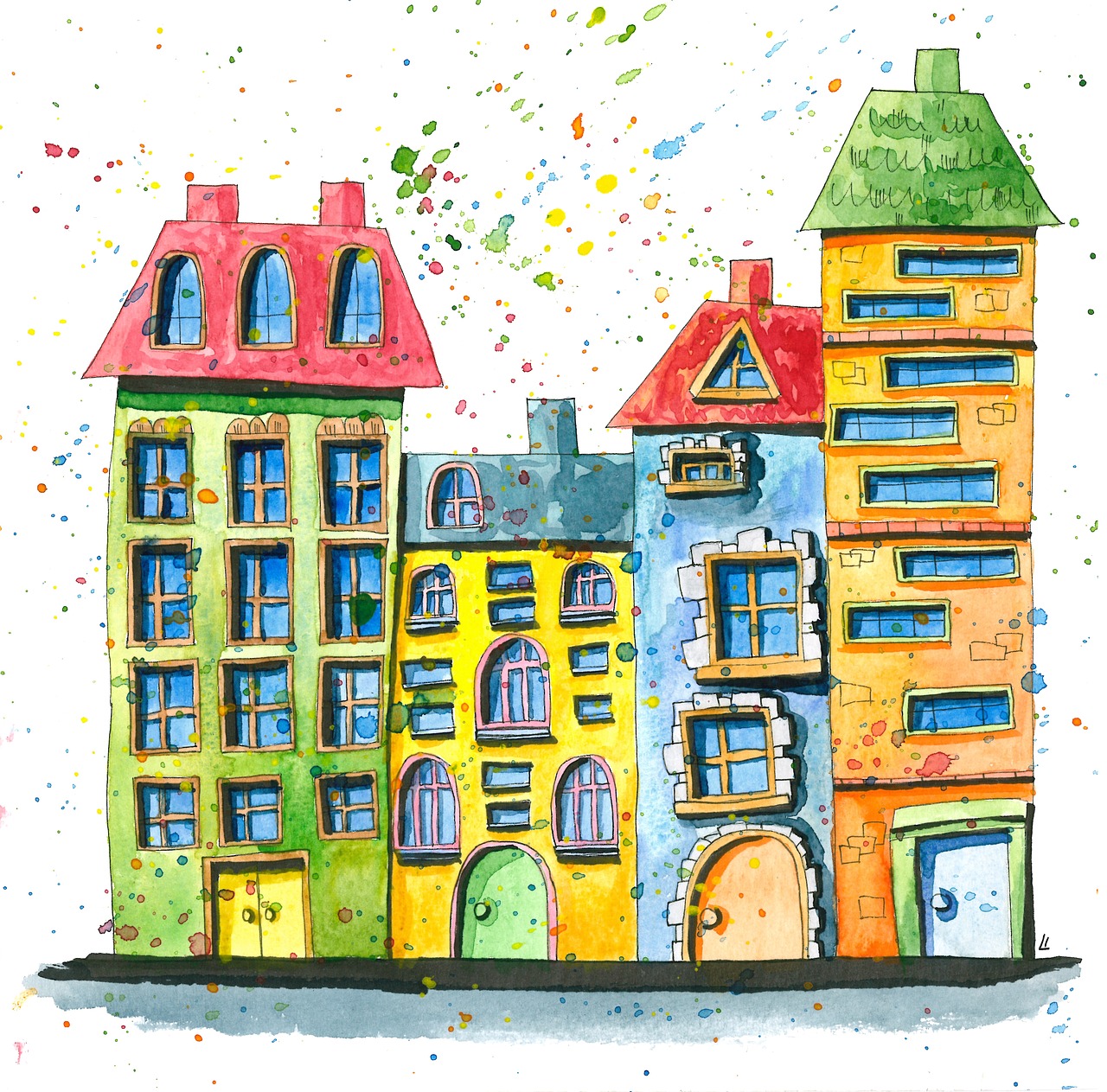 watercolor  houses  drawing free photo