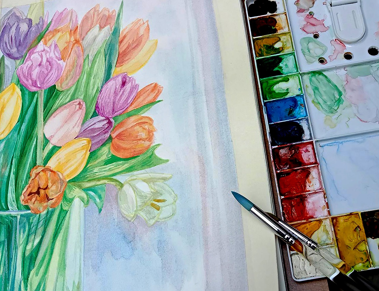 watercolor  tulip  flowers free photo