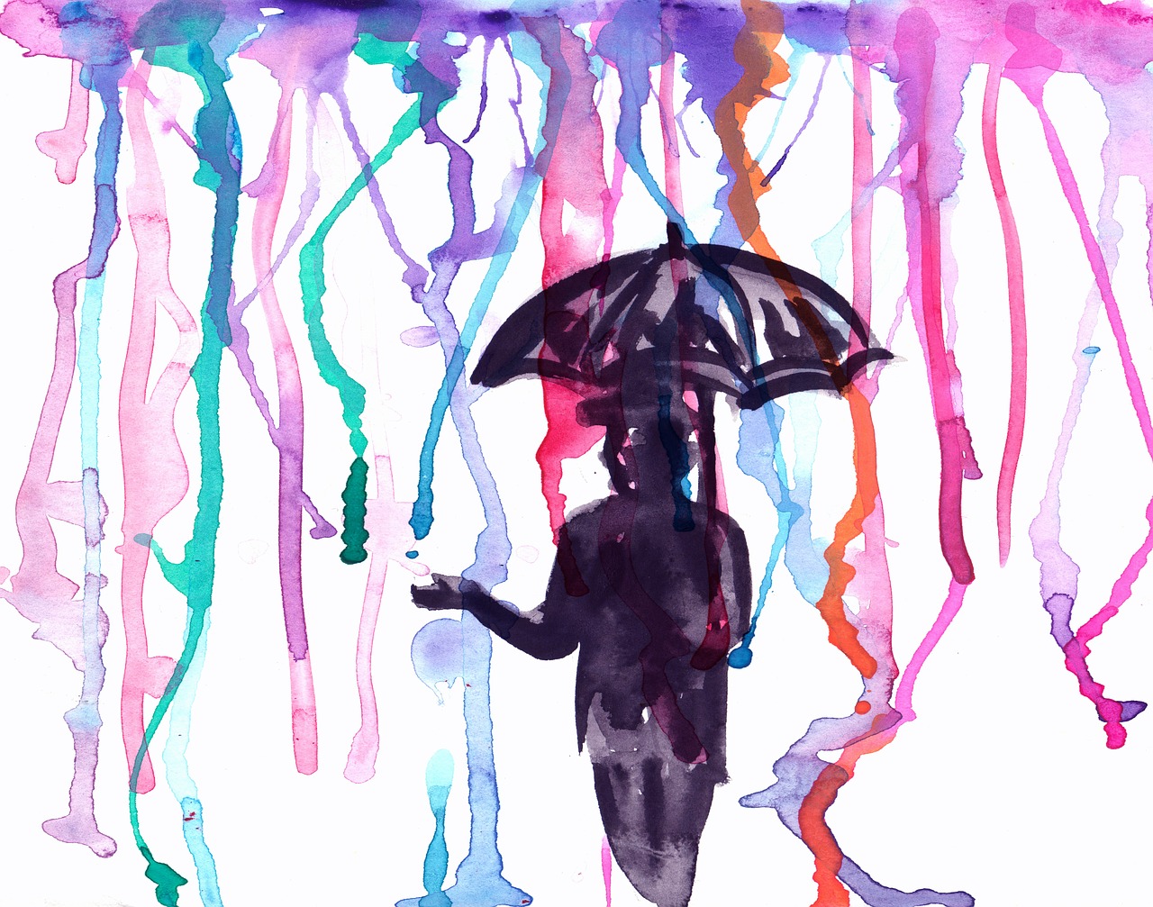 watercolor man umbrella free photo