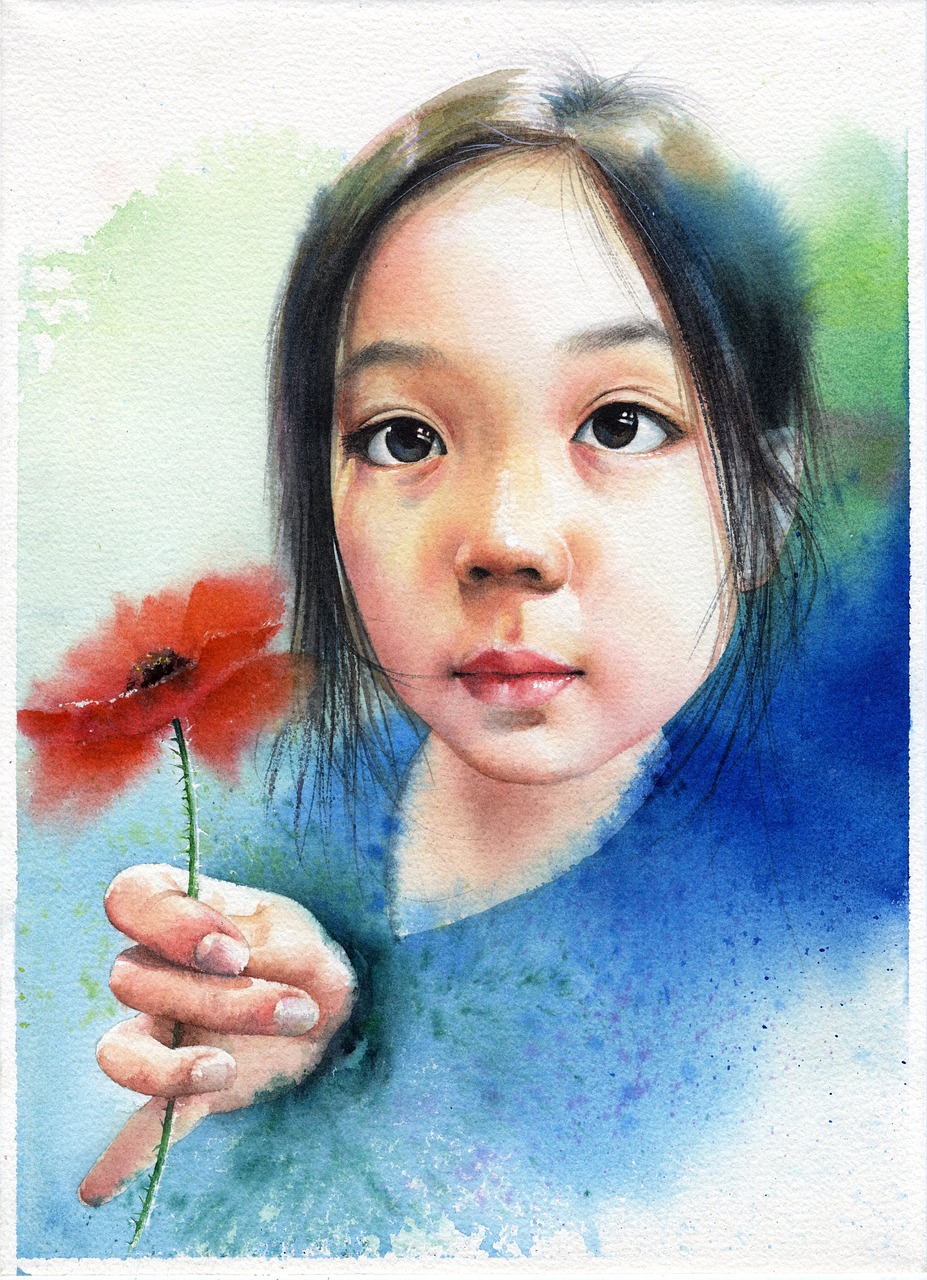 watercolor portrait children's portraits free photo