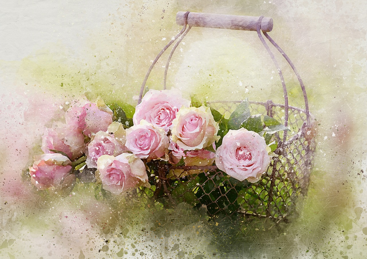 watercolor roses and basket castleguard rose free photo