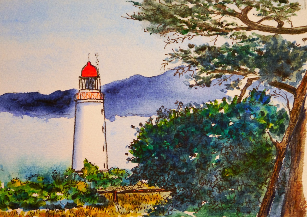 watercolour lighthouse color free photo