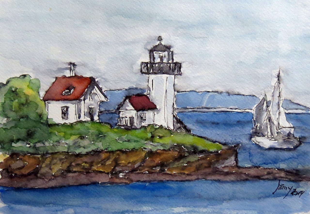 watercolour lighthouse art free photo