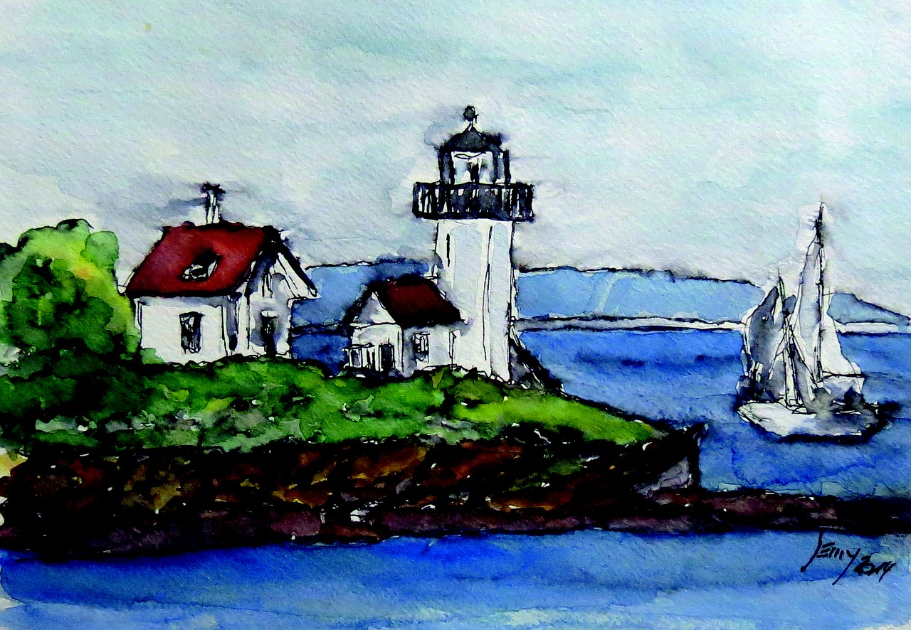 watercolour lighthouse painting free photo