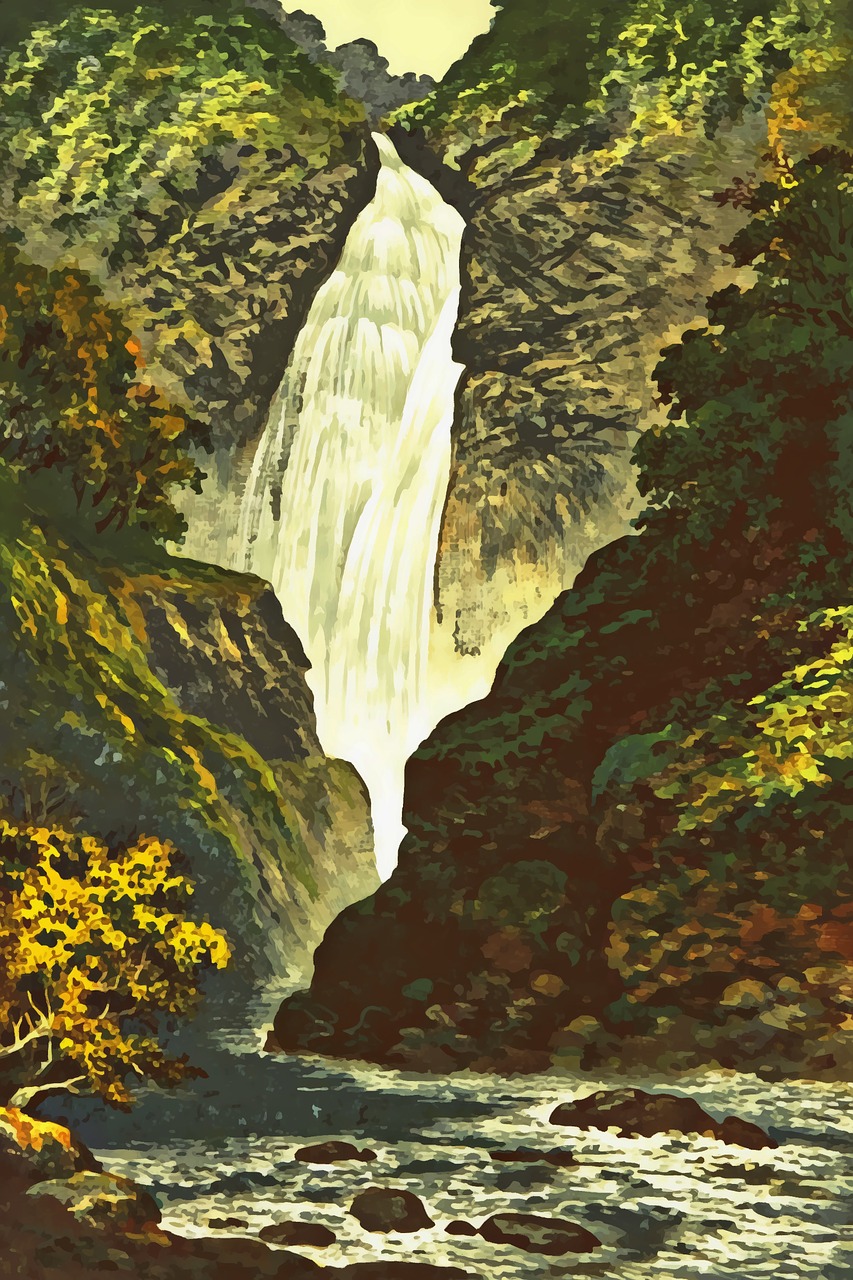 waterfall painting nature free photo