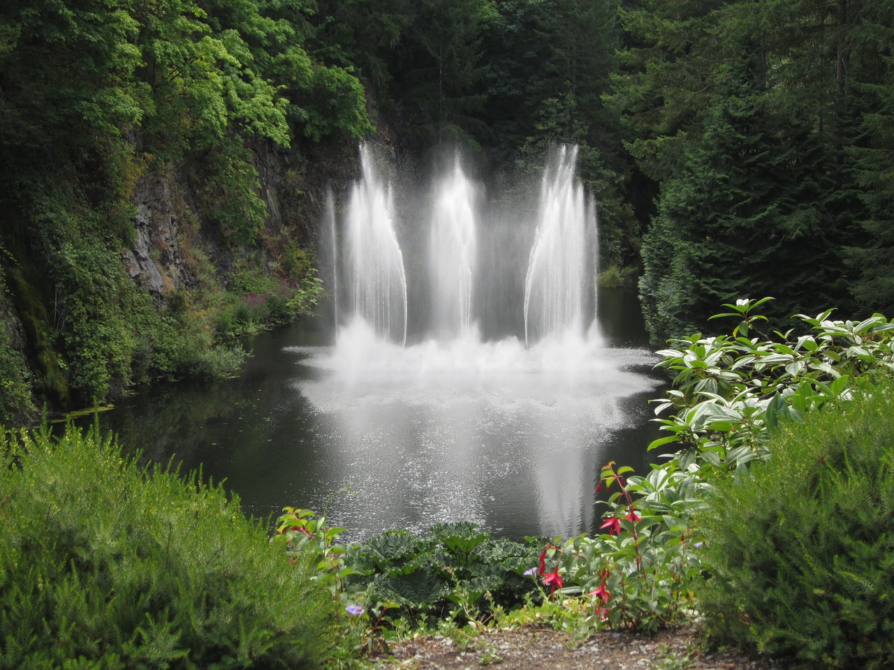 waterfall butchart garden victoria free photo