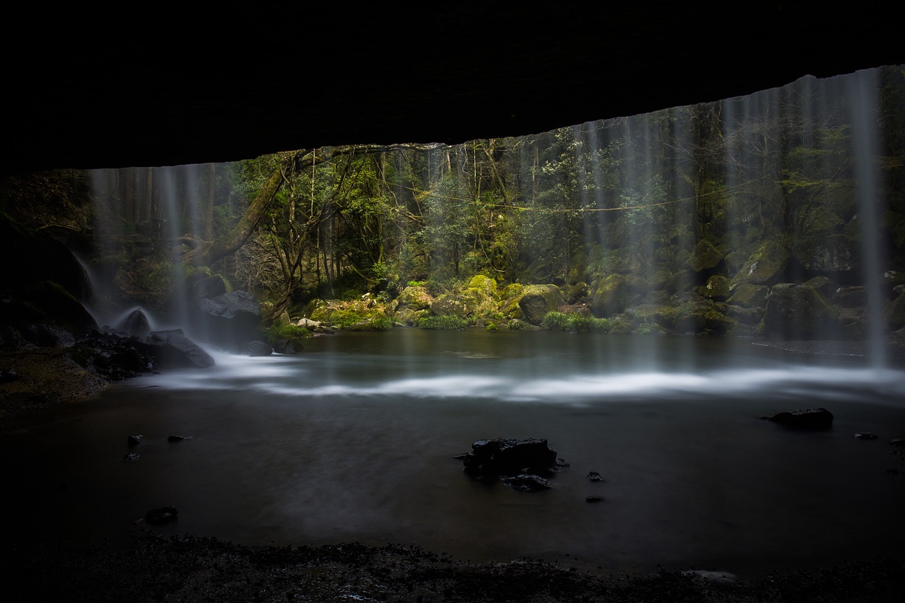 waterfall japan fresh green free photo